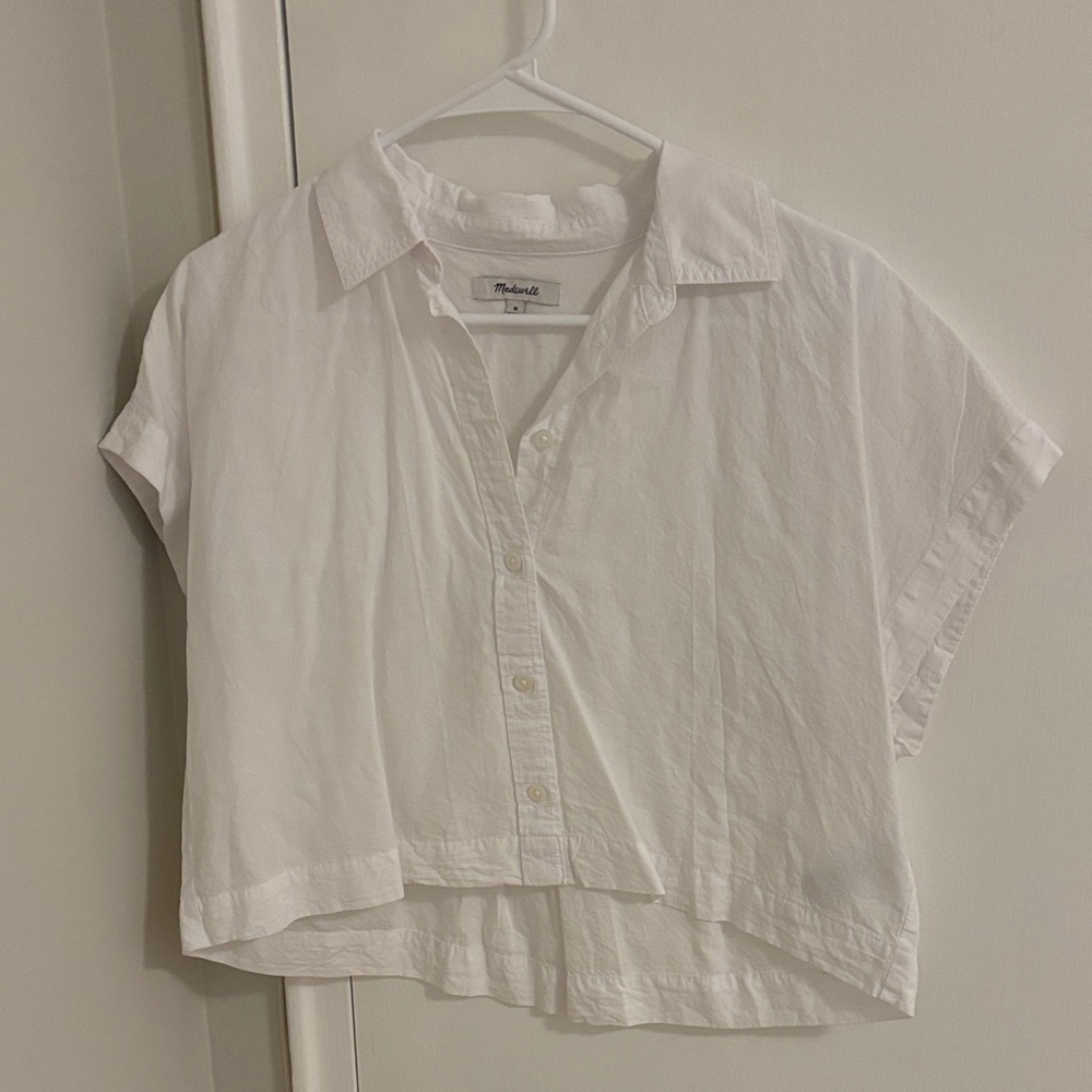 NWOT Madewell white Cropped Button-Up Blouse